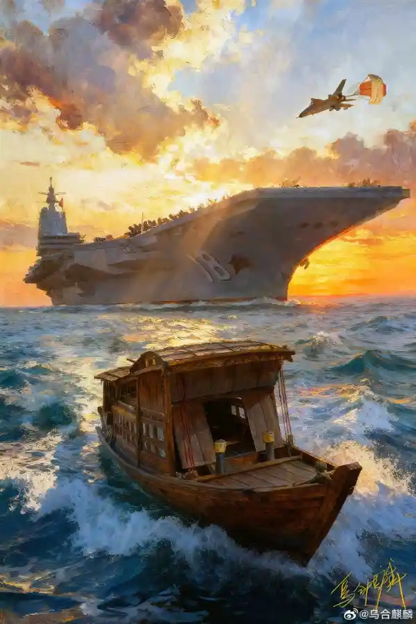 乌合麒麟震撼新作：福建舰与南湖红船同框，接81192英雄归来