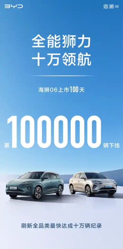 比亚迪海狮06第10万台下线，创中国车市最快破十万纪录