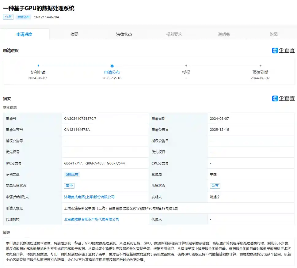 沐曦股份发布全新GPU数据处理系统专利，引领AI算力新革命