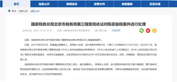 陈震被追缴税款247万，6年前痛斥逃税的言论引热议