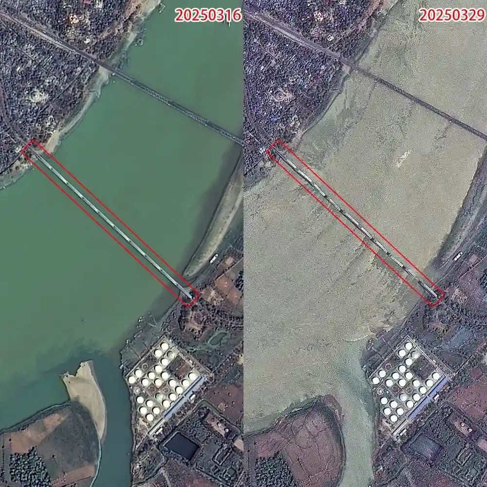 中国14颗卫星揭示缅甸地震震撼对比：巨刃划破大地！