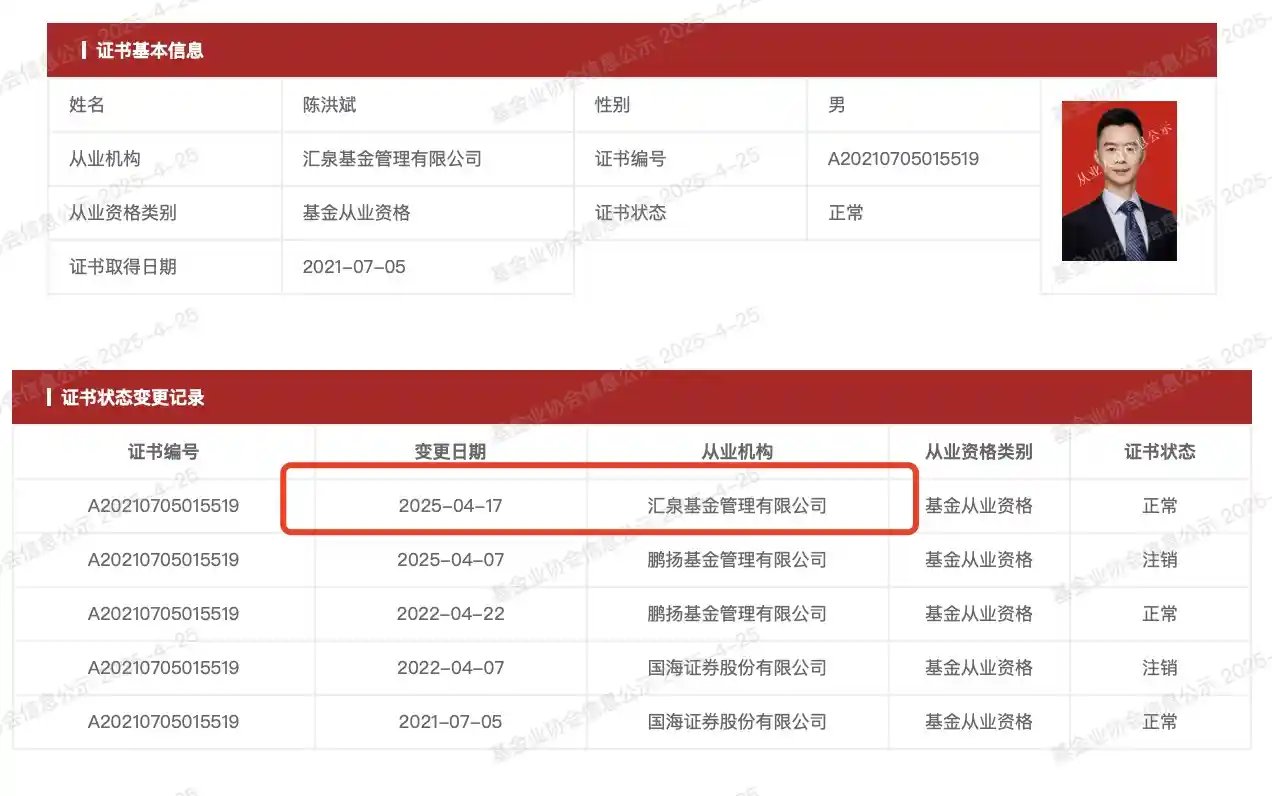 汇泉基金重磅引援！鹏扬陈洪斌出任总经理，战略布局再下一城