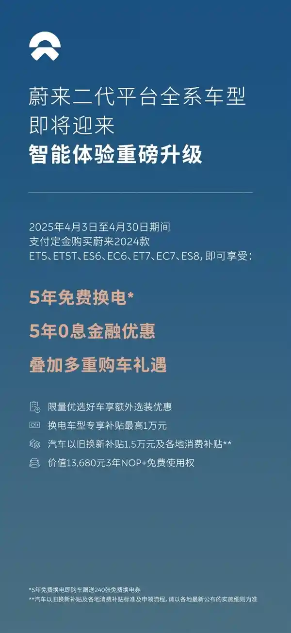 蔚来放大招！5年免费换电+0息购车限时来袭，错过悔一年！