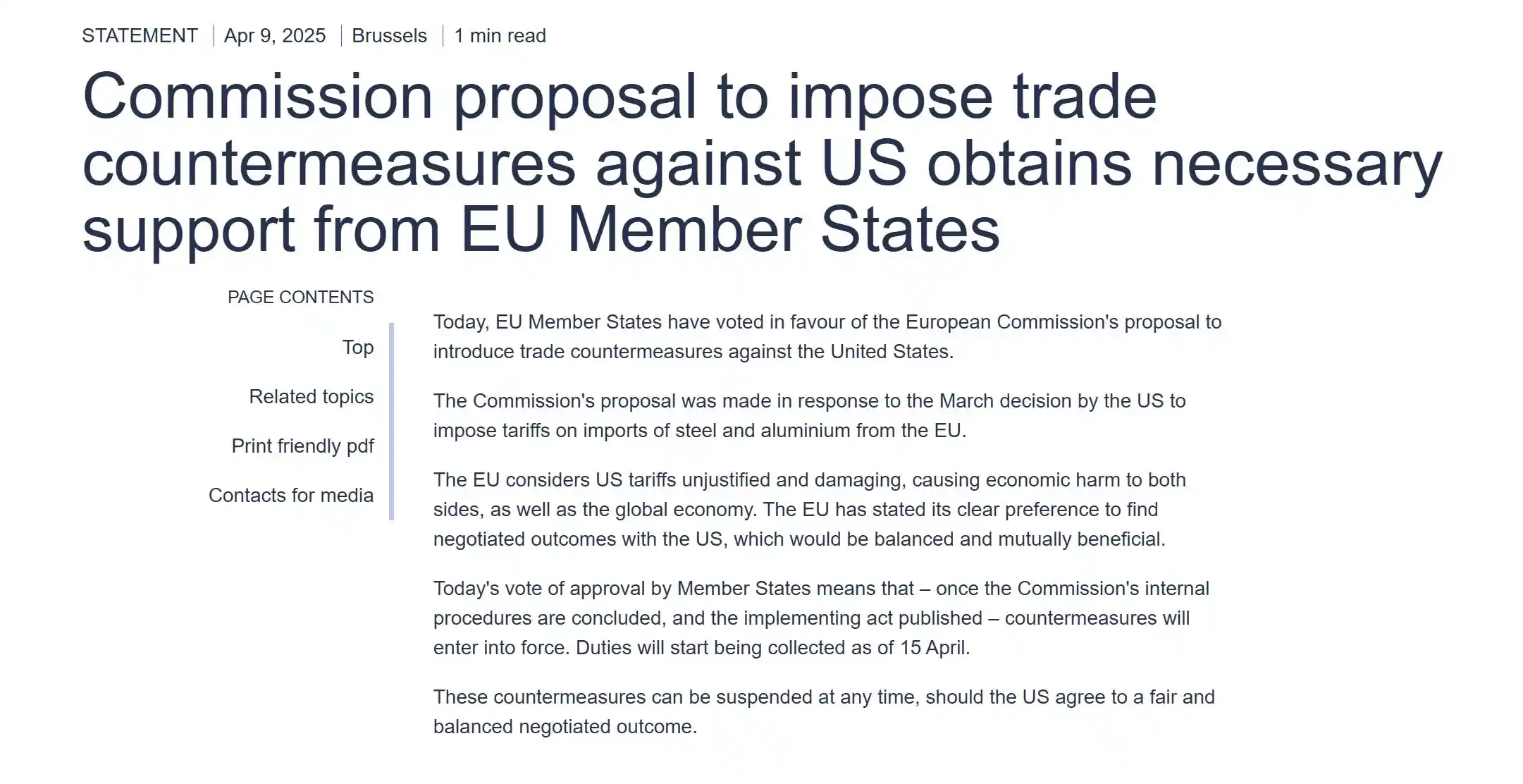 欧盟批准加征最高25%关税，对美国商品发起贸易反击