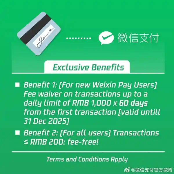 微信支付重磅升级：国际卡小额消费立享免手续费，首绑用户独家60天畅享优惠！