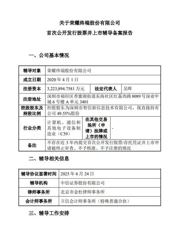 荣耀正式冲刺A股！IPO进程再进一步