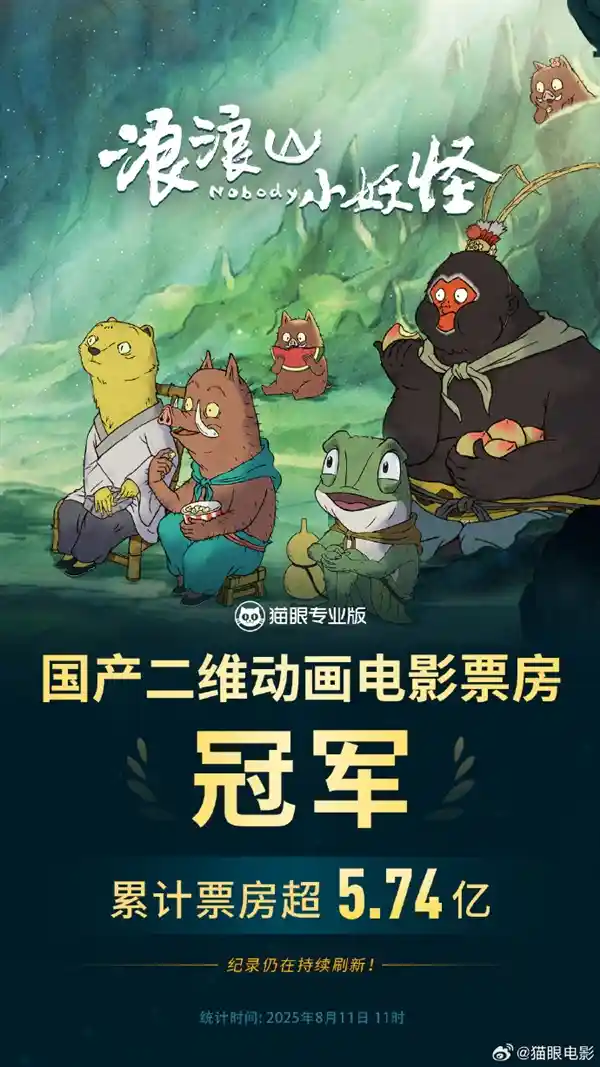 《浪浪山小妖怪》票房破5.7亿 创国产二维动画新纪元