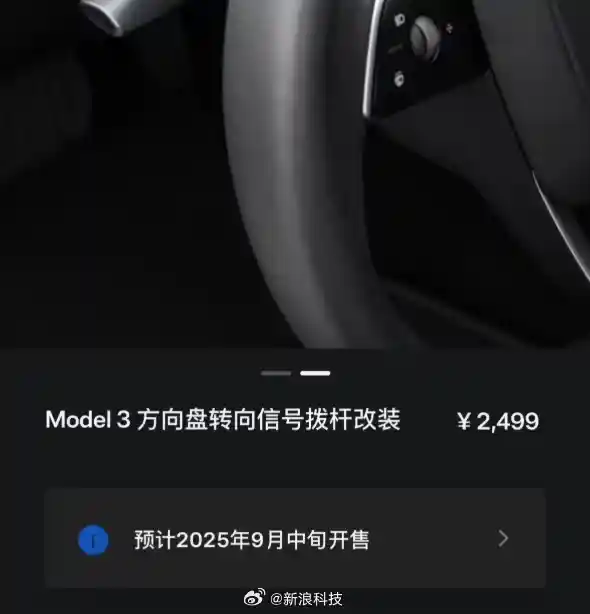 特斯拉Model 3全系标配转向灯拨杆，老车主加装竟要2499元引热议